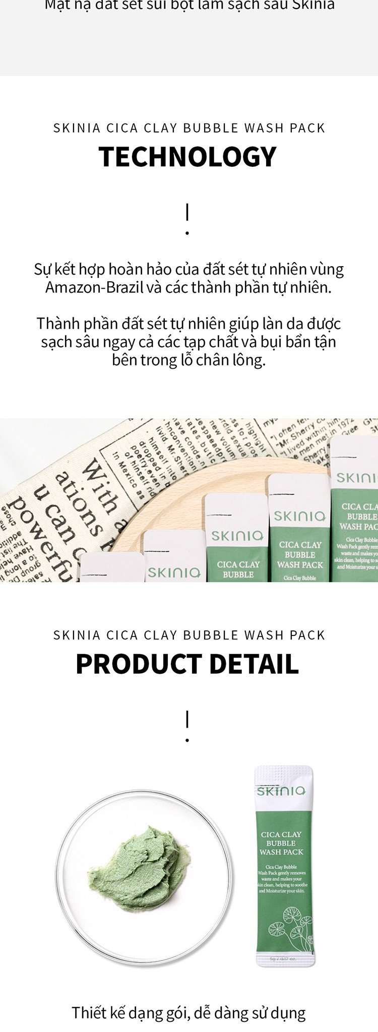 Mặt Nạ Đất Sét Thải Độc Da Sủi Bọt Skinia Cica Clay Bubble Wash Pack 