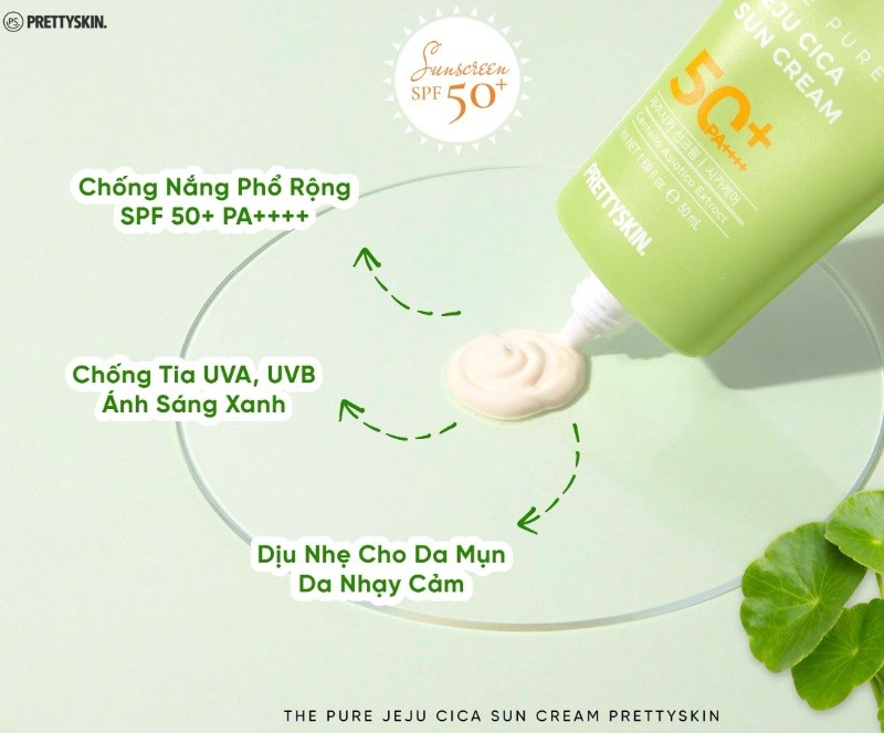 Kem Chống Nắng Rau Má JEJU CICA Prettyskin Dành Cho Da Nhạy Cảm SPF50+ PA++++