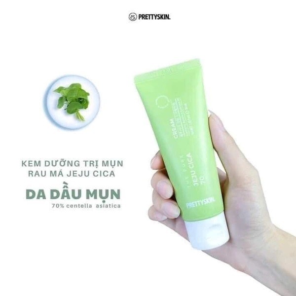 Kem dưỡng rau má PrettySkin The Pure Jeju Cica 70 Cream 50ml - làm dịu và lành da, hạn chế các vết thâm