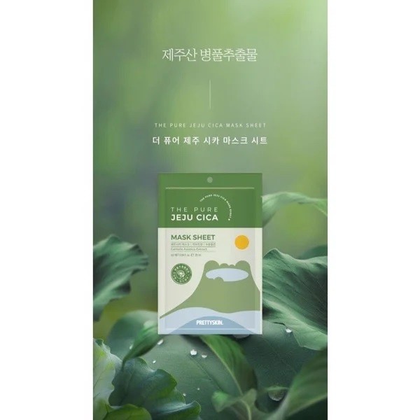 Mặt Nạ Rau Má THE PURE JEJU CICA PRETTYSKIN Hàn Quốc Cấp Ẩm, Dưỡng Trắng & Se Khít Lỗ Chân Lông 25ml