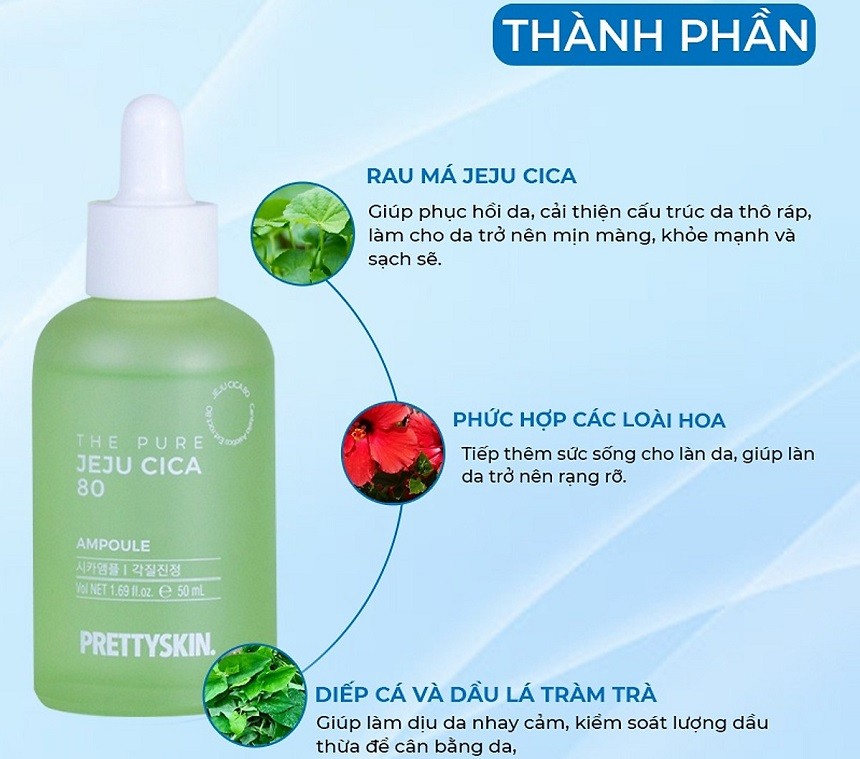 Tinh Chất Giảm Mụn Chiết Xuất Rau Má Prettyskin The Pure Jeju Cica 80 Ampoule 50ml