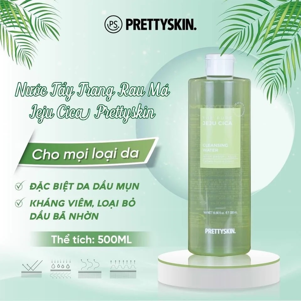 Nước tẩy trang rau má Prettyskin The Pure Jeju Cica Cleansing Water