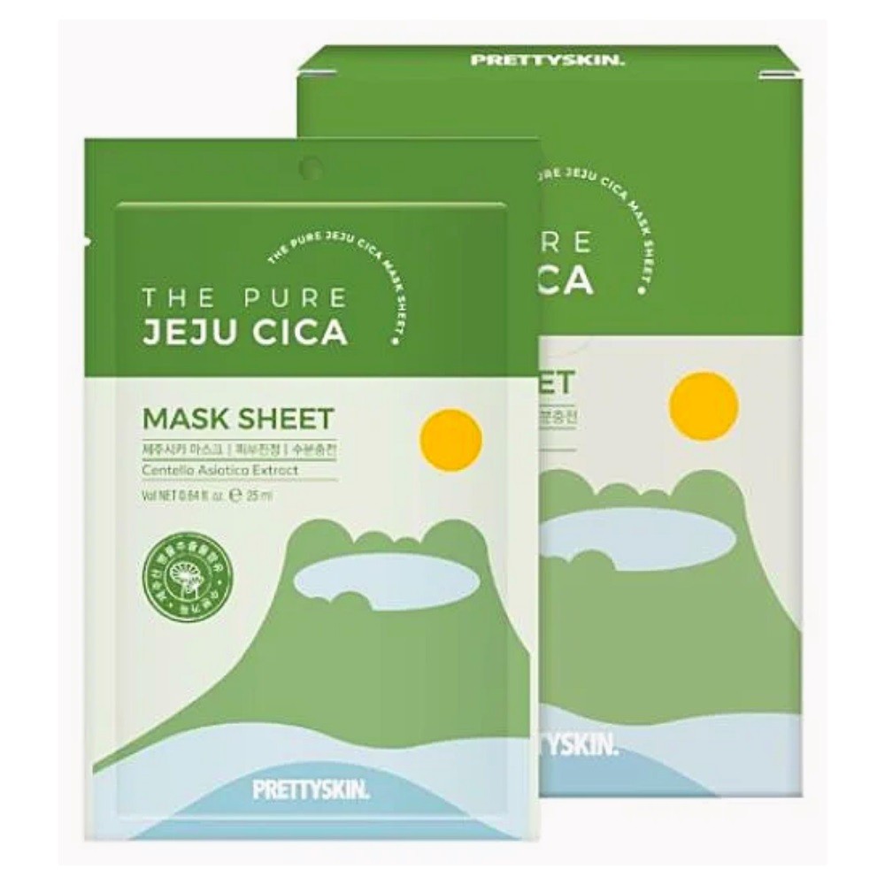 Mặt Nạ Rau Má THE PURE JEJU CICA PRETTYSKIN Hàn Quốc Cấp Ẩm, Dưỡng Trắng & Se Khít Lỗ Chân Lông 